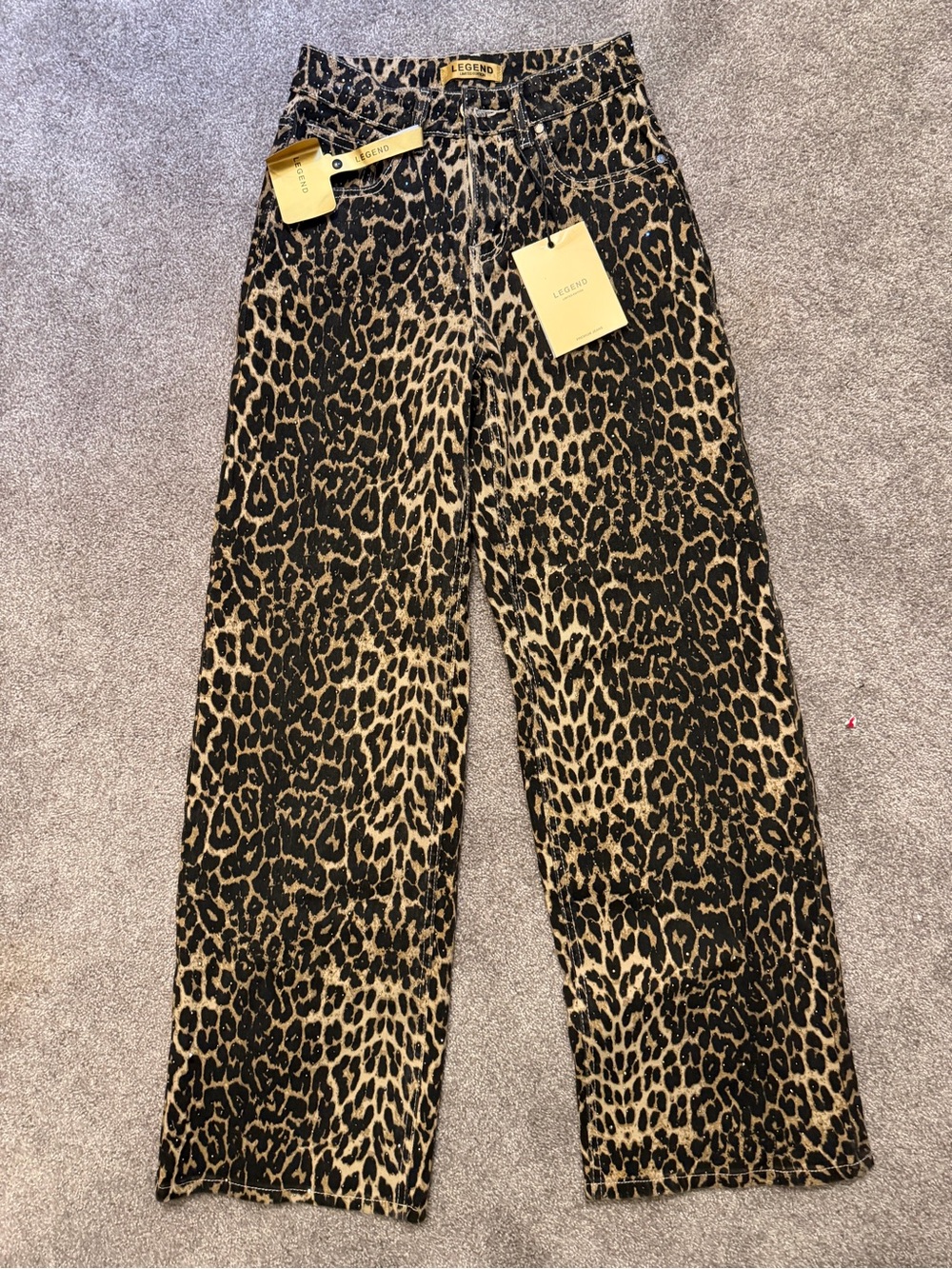 Legend Women's Leopard Wide-Leg Sparkle Jeans